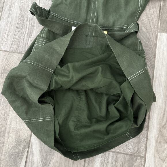 Tory Burch Nadia Dress Green Linen Short Sleeve Size 6 Belted Lined Zip Green - Picture 10 of 13